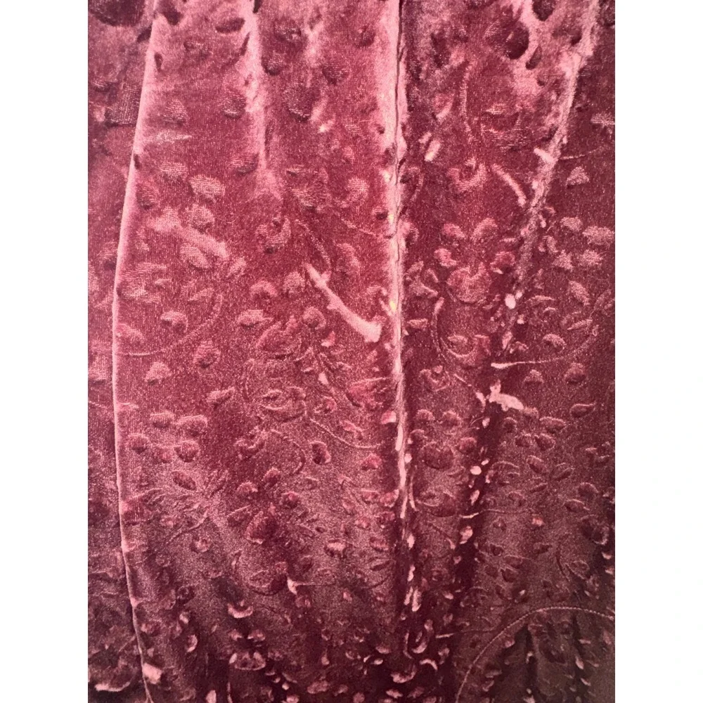 Cabernet Robe Women Medium Burgundy Crushed Velvet Floral Burnout Zip Front Maxi